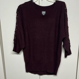 Burgundy Sweater Criss Cross Arm Laced